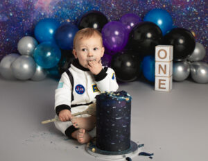 space theme cake smash photoshoot